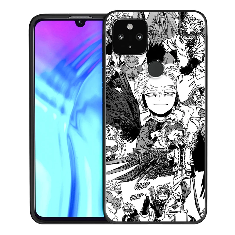 

BNHA Hawks Coat Anime Shockproof Cover for Google Pixel 5 4 4a XL 5G Black TPU Soft Phone Case