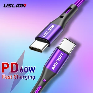 Зарядный кабель USLION, USB Type C-USB Type C для Samsung Galaxy S9 Plus, поддержка PD QC3.0 3A