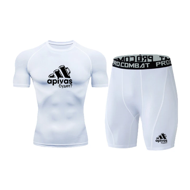 

Men's Tight Suit men's Sports Suit Compression Suit Jogging Shorts Training Shirt Men's Drand MMA Football Suit Breathable T-Shi