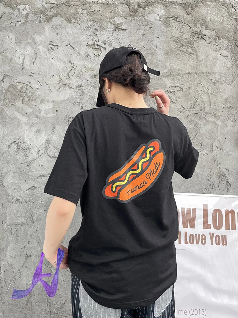 

Oversized Human Made T-shirt Men Women Childlike Hot Dog Print Slub Cotton Short-sleeved Humanmade Casual Loose Tshirt