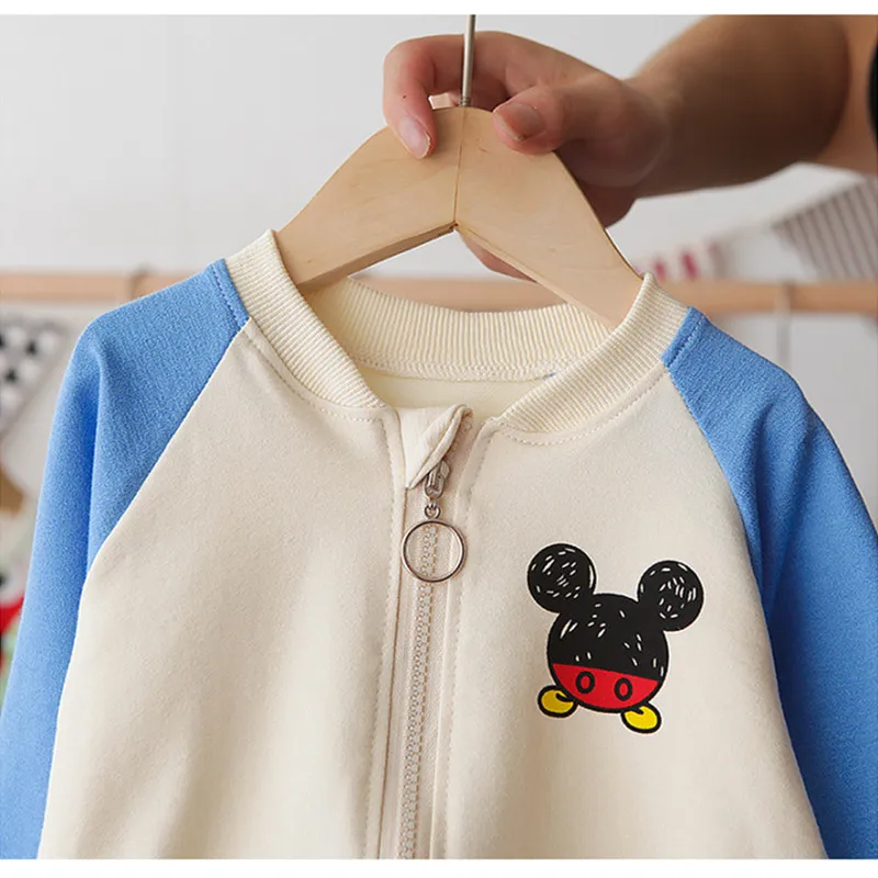 Mickey Girlls Boys Autumn Jackets Children's Zipper Cardigan Sweatshirt Spring Baby Kid Color Matching Top Outwear Clothes | Детская