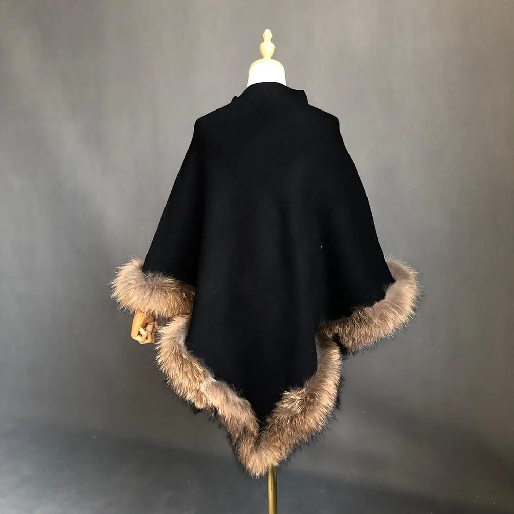 Женское пончо Модный пуловер шаль зимнее теплое с меховым верхом |