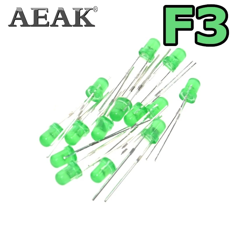 Светодиодный зеленый светодиод AEAK Green F3 3 мм 200 шт. | Электронные компоненты и