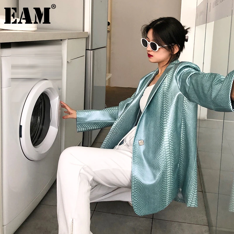 

[EAM] Women Big Size Snake pu Leather Blazer New Lapel Long Sleeve Loose Fit Jacket Fashion Tide Spring Autumn 2022 1DD6450