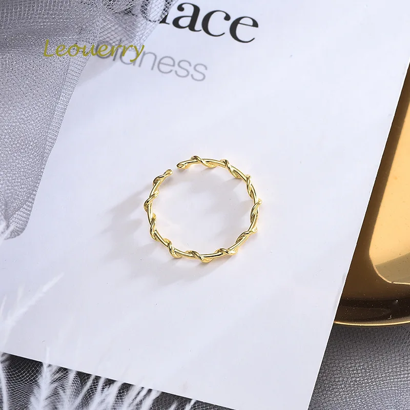 Leouerry 925 стерлингового серебра простой твист волна тонкие открытые кольца для