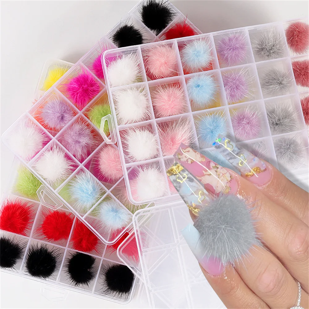 

24PC Fingernail Art Magnet Hair Ball Manicure Tool DIY Home Mobile Phone Case Card Glasses Decoration Hair Ball Nail Sticker
