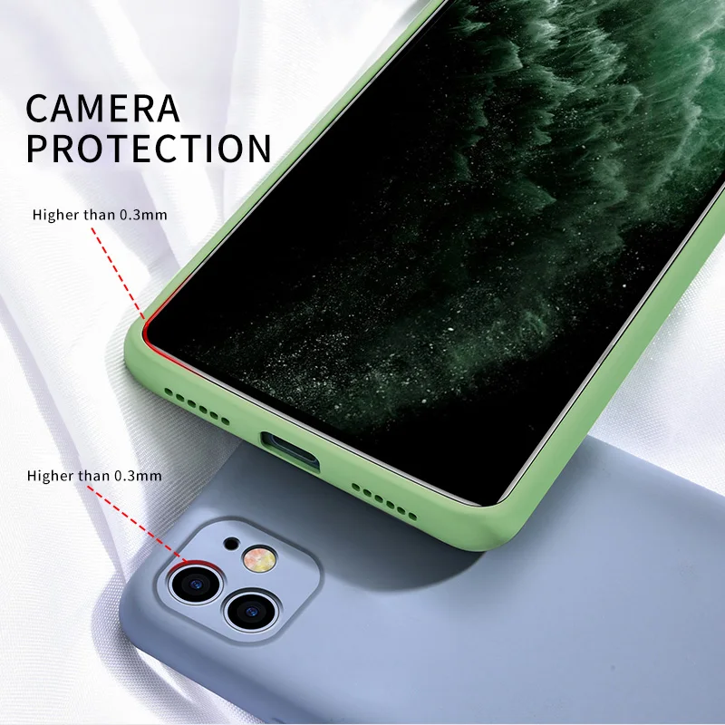 For iPhone 13 Liquid Silicone Matte Soft Cover For iPhone 12 11 Pro XS Max XR 8 7 6 Plus Flexible Shockproof Case Midnight Green