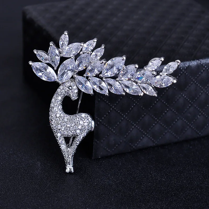 silver color Karopel животная брошь «олень» булавка для воротника для женщин 925 пробы серебряные ювелирные изделия Броши - Цвет камня: silver color