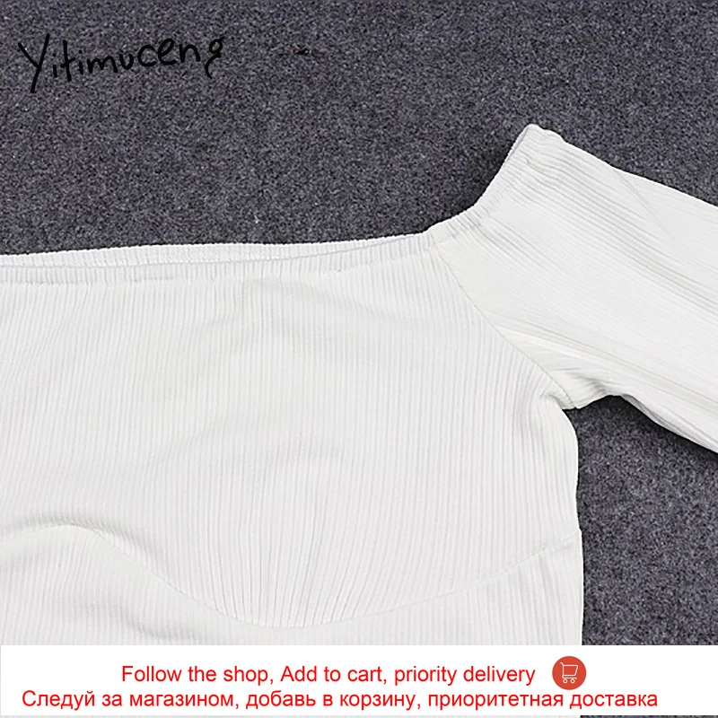 

Yitimuceng Screw Thread Woman Tshirts Backless White Long Sleeve Spring Autumn 2021 Slash Neck Sexy Crop Tops T Shirts New