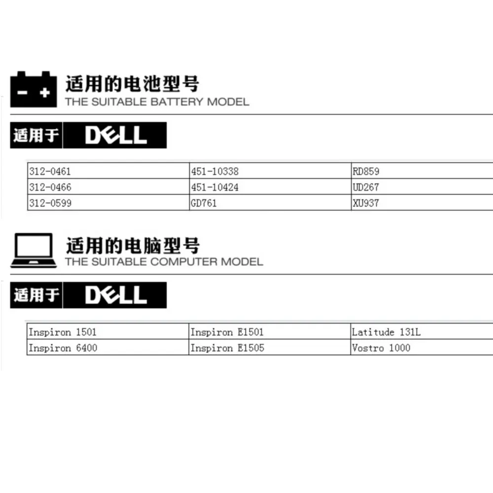 Аккумулятор для ноутбука оригинального размера Dell TM787 TM795 TX280 UD260 UD264 UD265 UD267 UY628 XU863