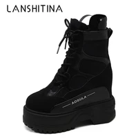 2020 autumn high platform boots 10cm high heels women thick sole shoes winter wedge sneakers waterproof motorcycle boots woman
