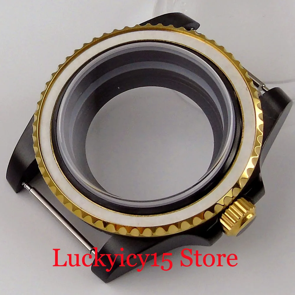 Two Tone Gold Coated Black/Silver Watch Case for NH35 NH35A NH36 NH36A Seeing Through Open Back Screw Crown Sapphire Crystal
