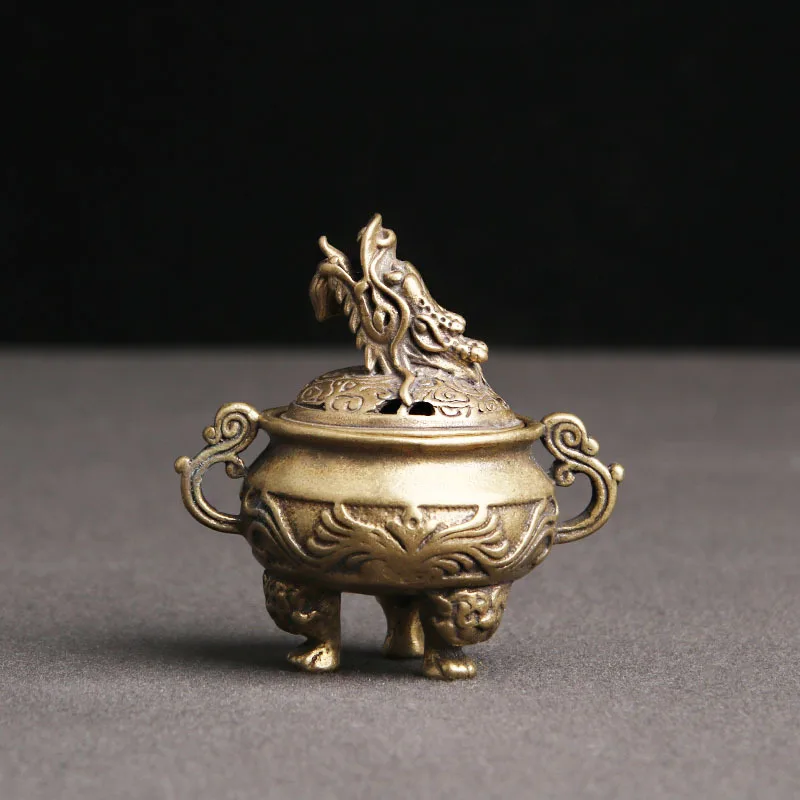 

Antique Brass Kirin Incense Burner With Dragon Head Cover Figurines Home Desktop Decoration Ornaments Chinese Copper Miniatures