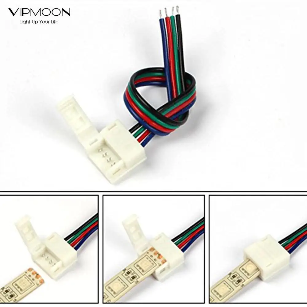 

5/10/20/50/100pcs DC5-24V 10mm Width 4 Pin RGB Single Clip Waterproof PCB LED Strip Connector For 5050 SMD RGB LED Strip Light