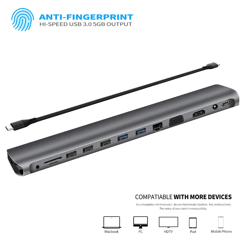 Ajiuyu USB C type C концентратор к USB 3,0 HDMI RJ45 VGA для MacBook Pro Air Аксессуары док сплиттер мульти 13 портов type C концентратор USB-C