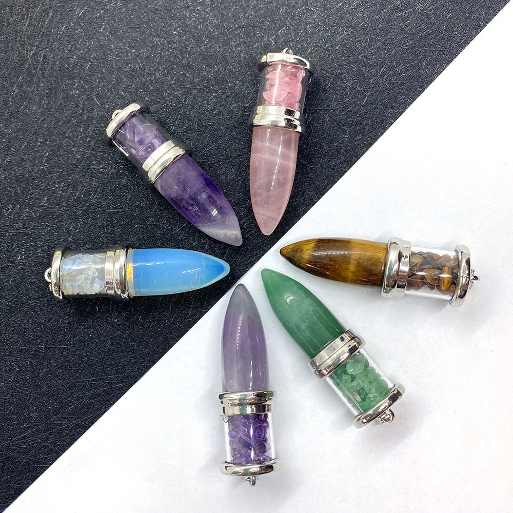 

Natural Stone Bullet-shaped Semi-precious Stone Pendant for DIY Jewelry Making, Bracelet and Necklace Accessories, Size 16x50mm