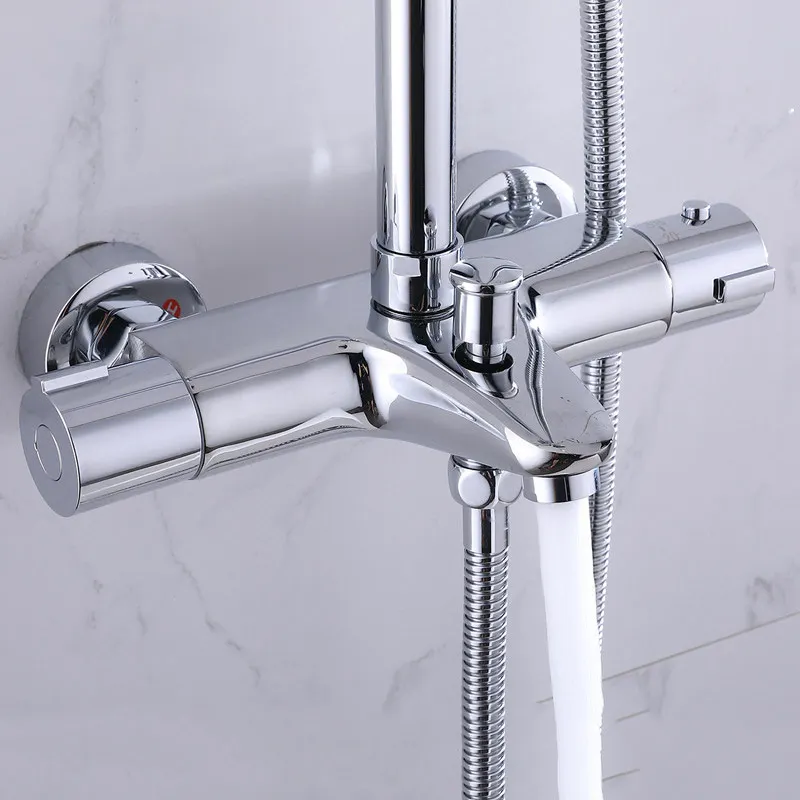 

Shower Faucets Bath Mixer with Thermostatic Control Valve Bottom Faucet Wall Mounted Hot And Cold Brass Bathroom Bathtub Tap