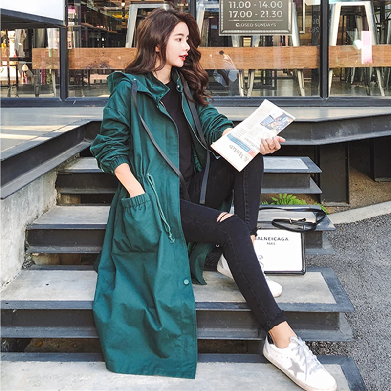 Осенне-весенняя женская верхняя одежда с капюшоном и регулируемой талией