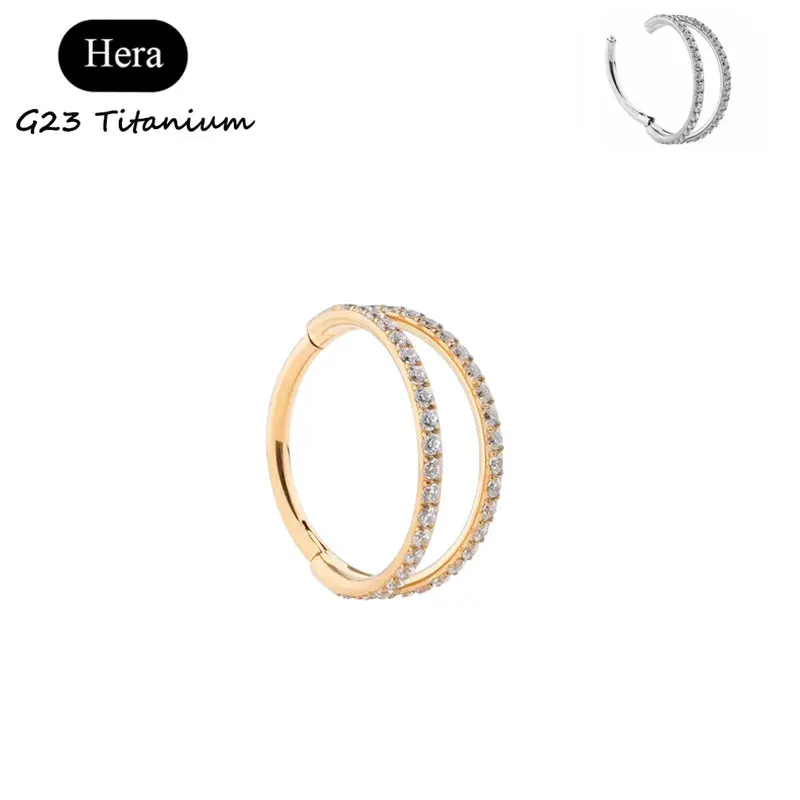 Hera ASTM F136 титановые двойные открытые Многослойные перегородки Clicker с CZ 16G откидные