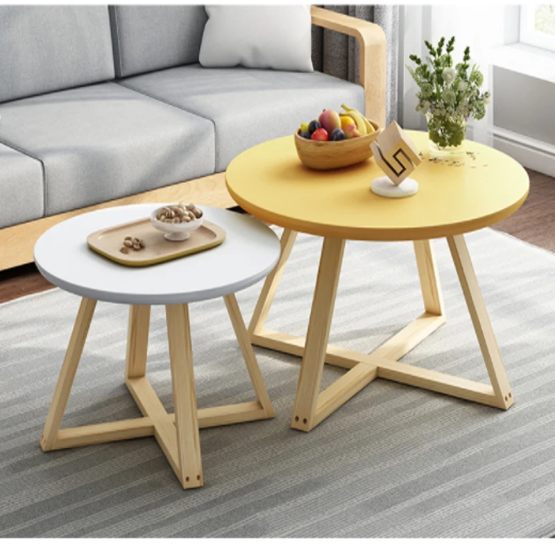 

Coffee tables living room furniture Nordic simple small round Wood side table combination Home modern balcony low tables