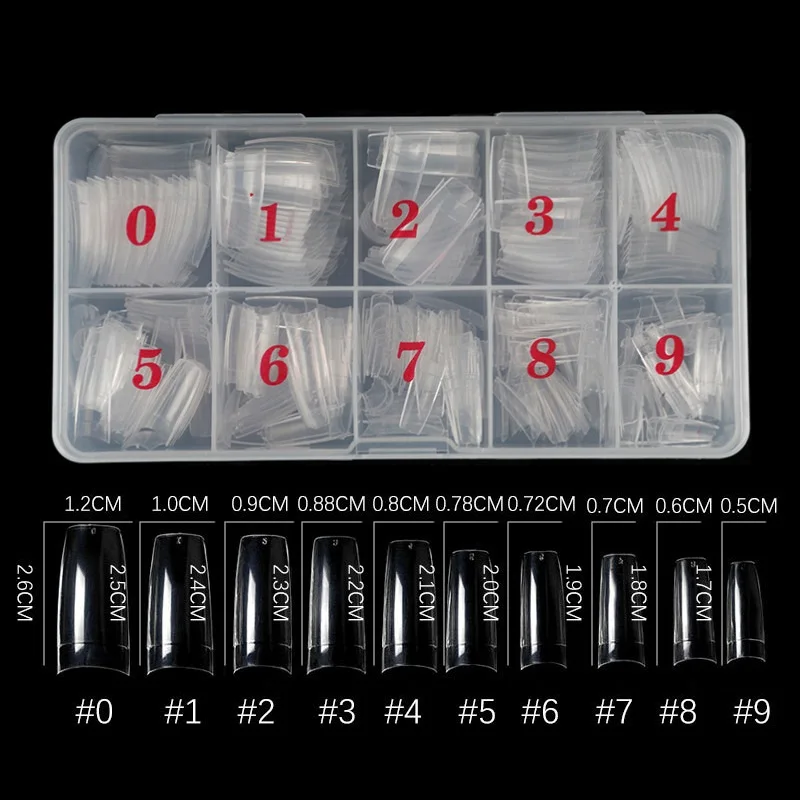 500 шт./Коробка Искусственные ногти-накладки Full Cover Nails Цветные балетки Акриловые прозрачные капсулы Французский маникюр Ложные ногти.