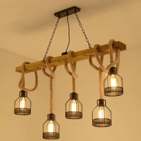 retro creative hemp rope industrial pendant lamp 35 heads wood lantern american country style nostalgia light twine chandelier