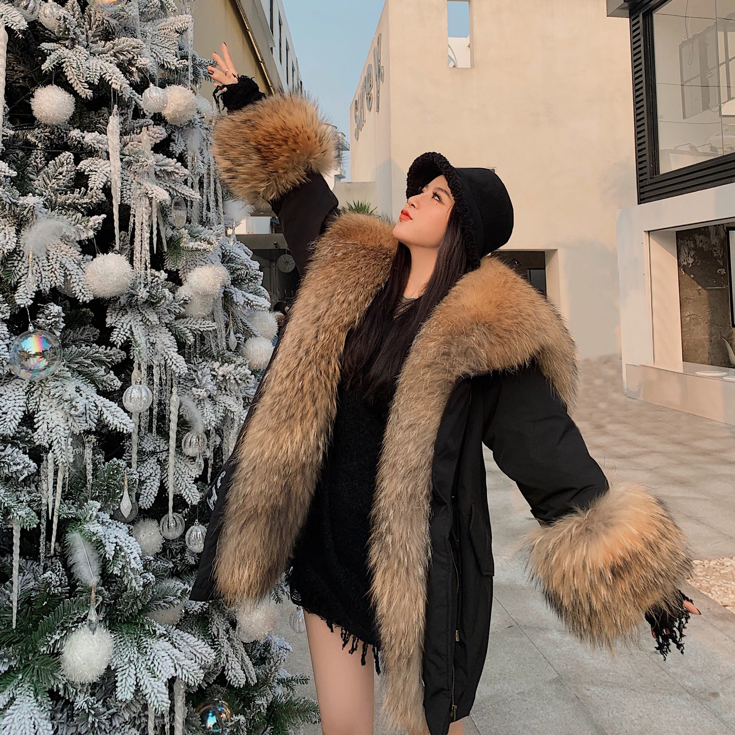 Real Fox Fur Parka Winter Women Coat 2021 KoreanWomen's Down Liner Fur Coat Removable Big Fox Fur Jacket Female Streetwear Women