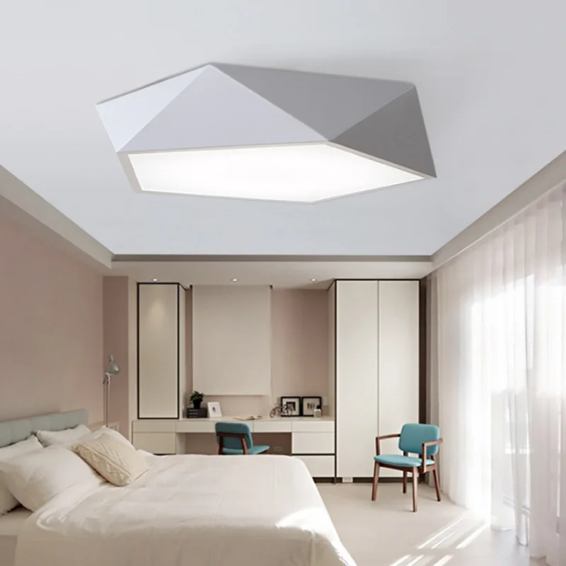 

Led Ceiling Lamp Personality Creative Living Room Bedroom Dining Room Lamp Polygon Wrought Iron Macaron Color Nordic Geometric