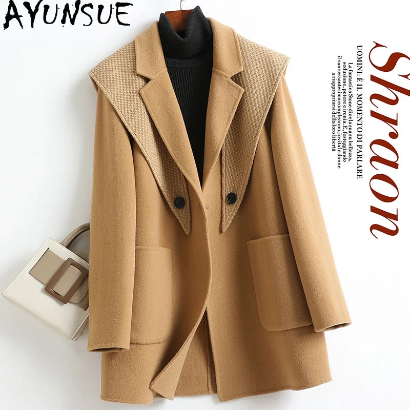 

Куртка AYUNSUE женская из натуральной шерсти, элегантное двустороннее шерстяное пальто, жакет-шаль, Gxy505, Осень-зима 2021