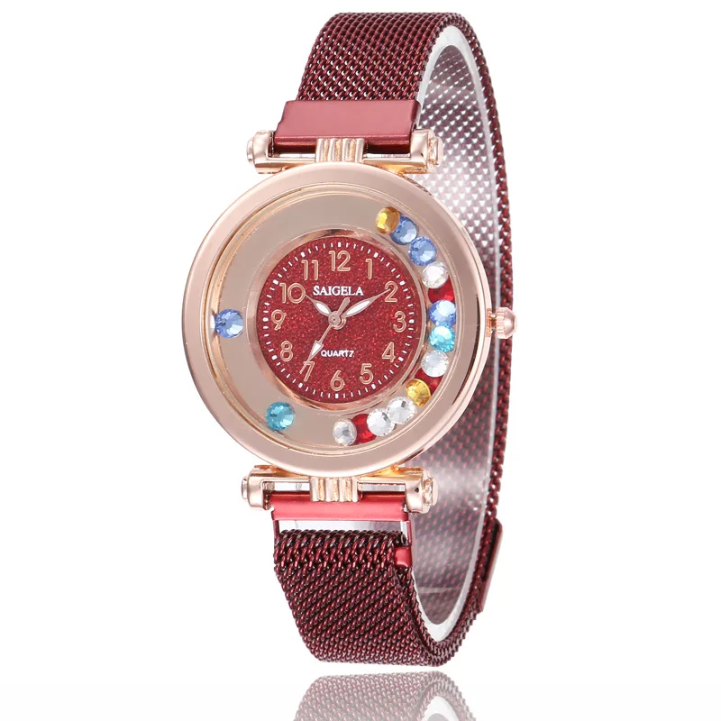 Модные магнитные часы для женщин роскошные женские наручные кварцевые круглые с