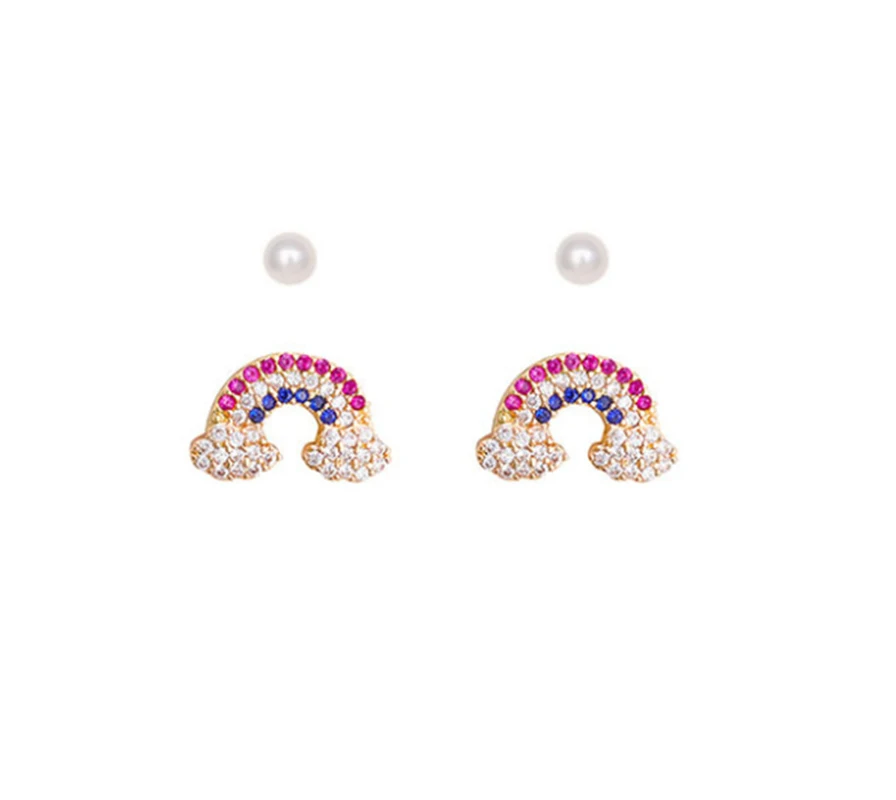 

Elegant Rainbow Pearl Earrings Female Alloy Rhinestone Earrings Sweet Earrings Jewelry for Women Girl