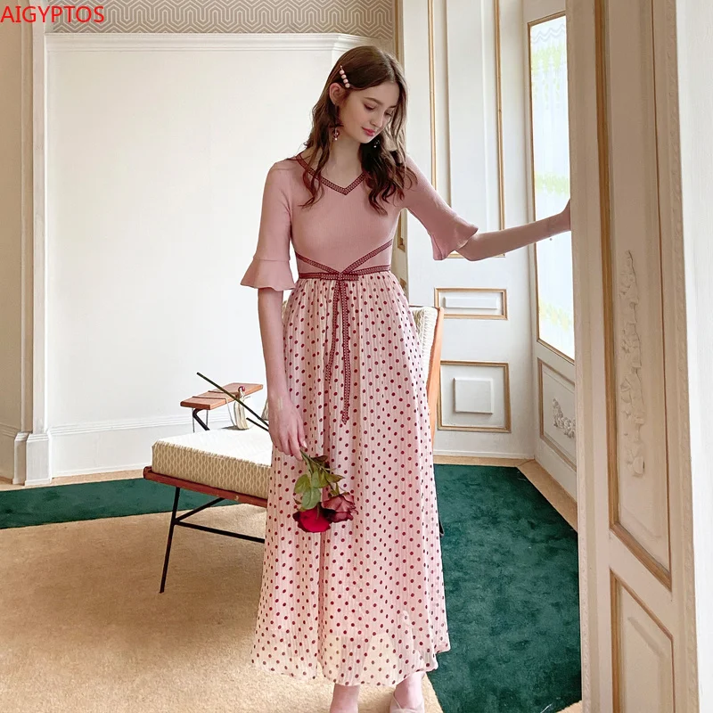 

Free Shipping Original Design AIGYPTOS New 2020 summer French round dot lotus leaf sleeve fashionable and elegant party dress