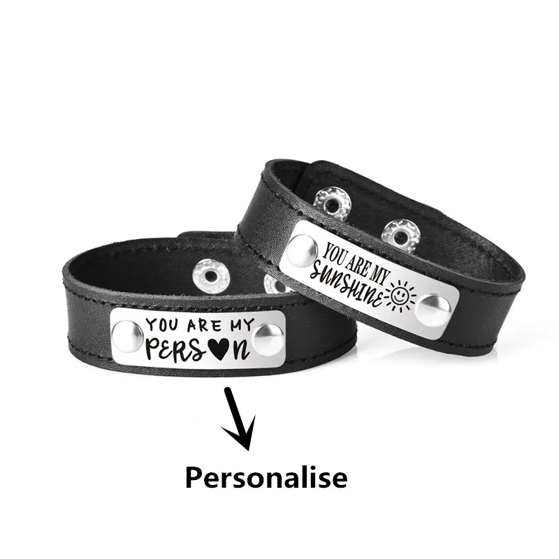 Personalized Stainless Steel Bracelet Custom Engrave Men Genuine Leather Wide Wristband Bangles Punk Jewelry ID Name | Украшения и