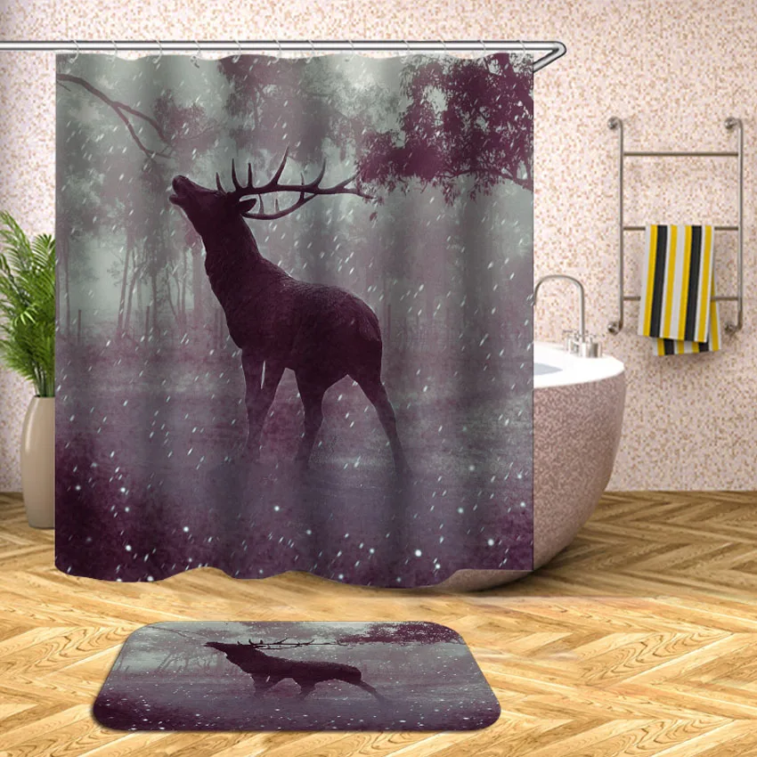 Занавеска для душа с принтом оленя водонепроницаемая шторка ванны оленем 12