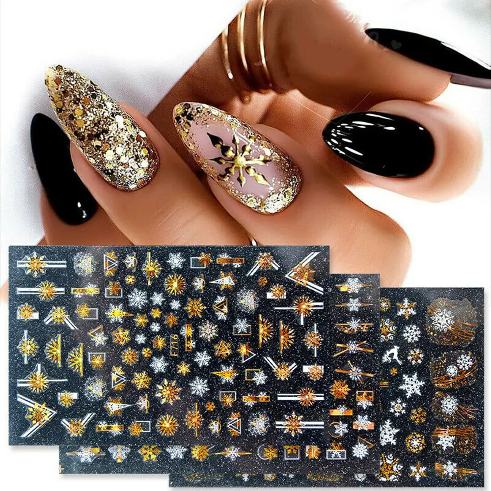 1pc 3D Nail Stickers Christmas Snowflakes Adhesive Sticker For Nails Xmas Transfer Decals UV Gel Winter DIY Manicure Decorations | Красота и