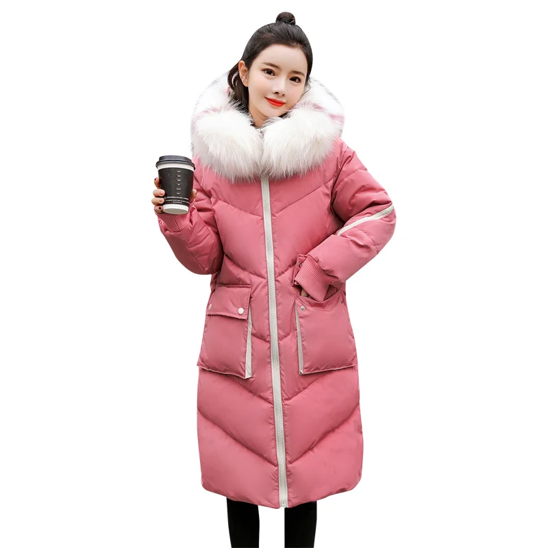 

Womens Clothing Big Fur Collar Thicken Filling Cotton Parka Fur 2019 New Warm Down Cotton Pocket Fashion Casual Womens Clothing