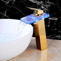 led color changing glass faucet bathroom vanity faucet color deck installation sink glass faucet brass waterfall water outlet