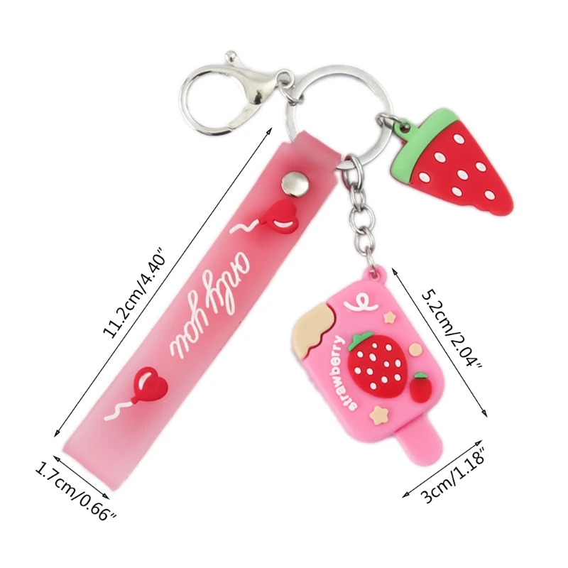

Simulation Creative Fruit Slice Key Rings Ice Cream Bag Pendant Strawberry Orange Keychains Car Key Accessories