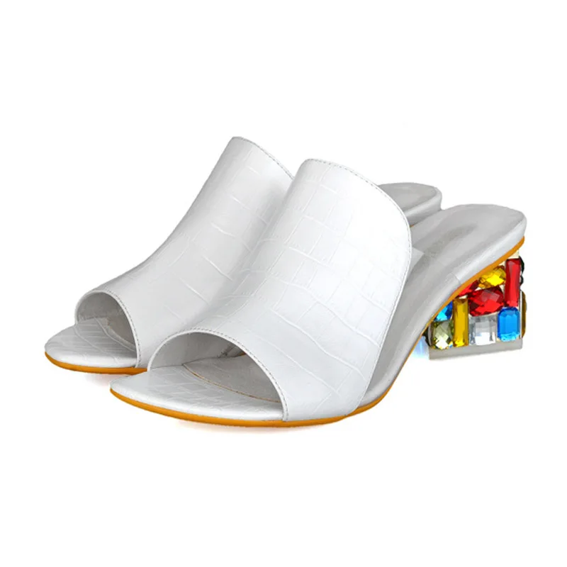 Женские сандалии на квадратном каблуке летние пляжные дышащие со стразами 2019 |