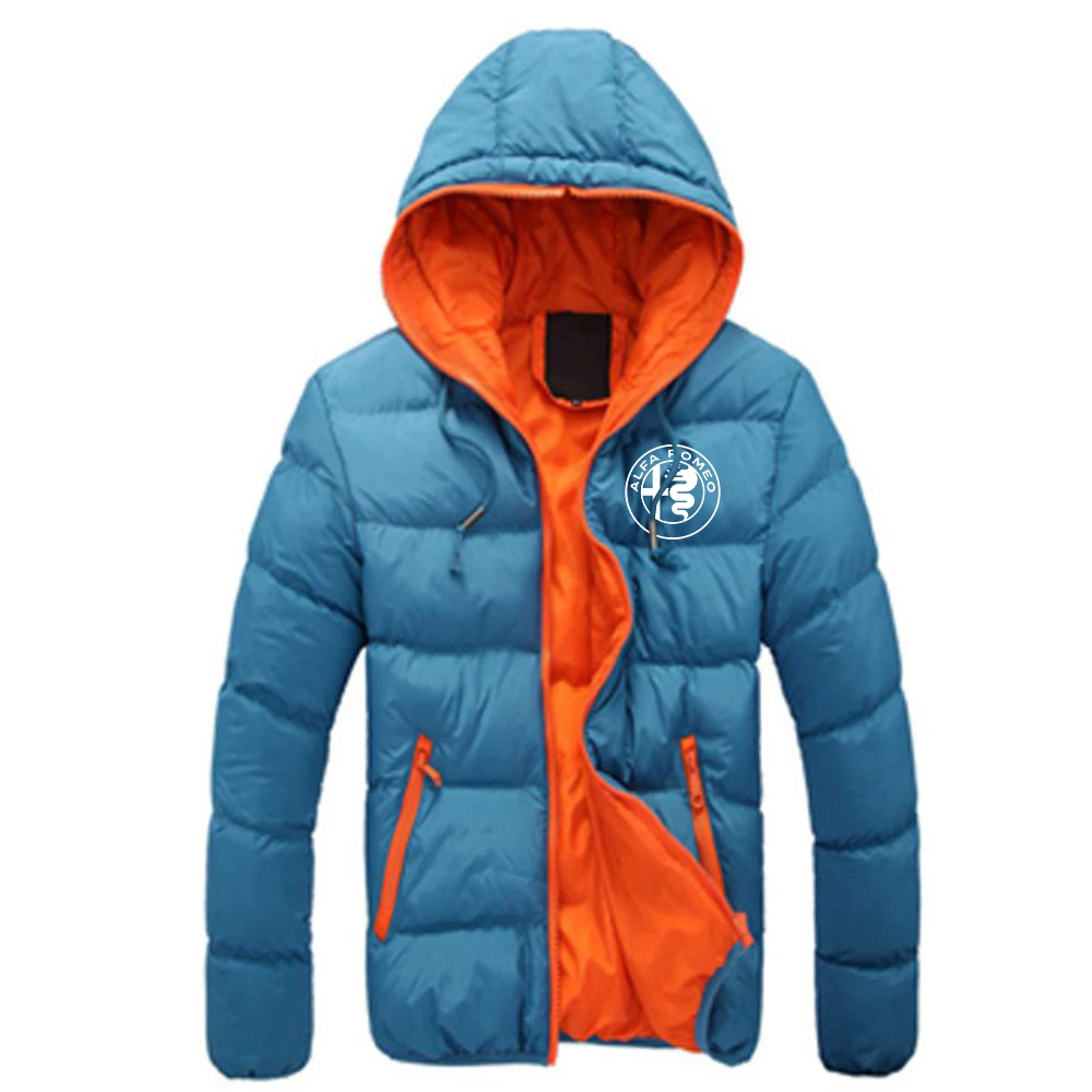 Куртка мужская зимняя на молнии с капюшоном и принтом альфа-Ромео | Мужская