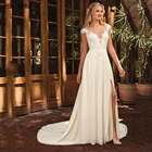 Свадебное платье FDHAOLU FU24 2021, кружевное богемное платье невесты с разрезом сбоку, сексуальное свадебное платье с аппликацией, индивидуальный пошив