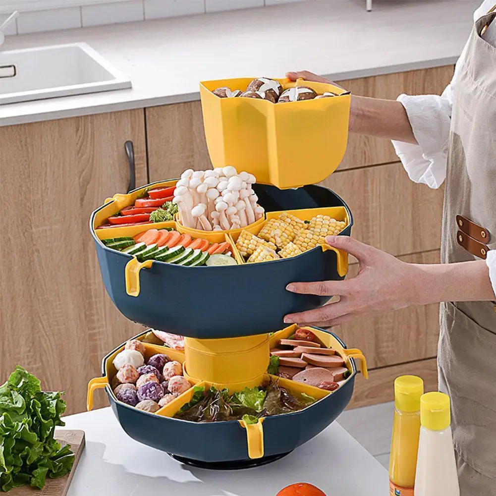 

Multifunctional Rotating Drain Basket Strainers Plastic Basket Hot Pot Vegetable Storage Dish Fruit Plate Snack Tray