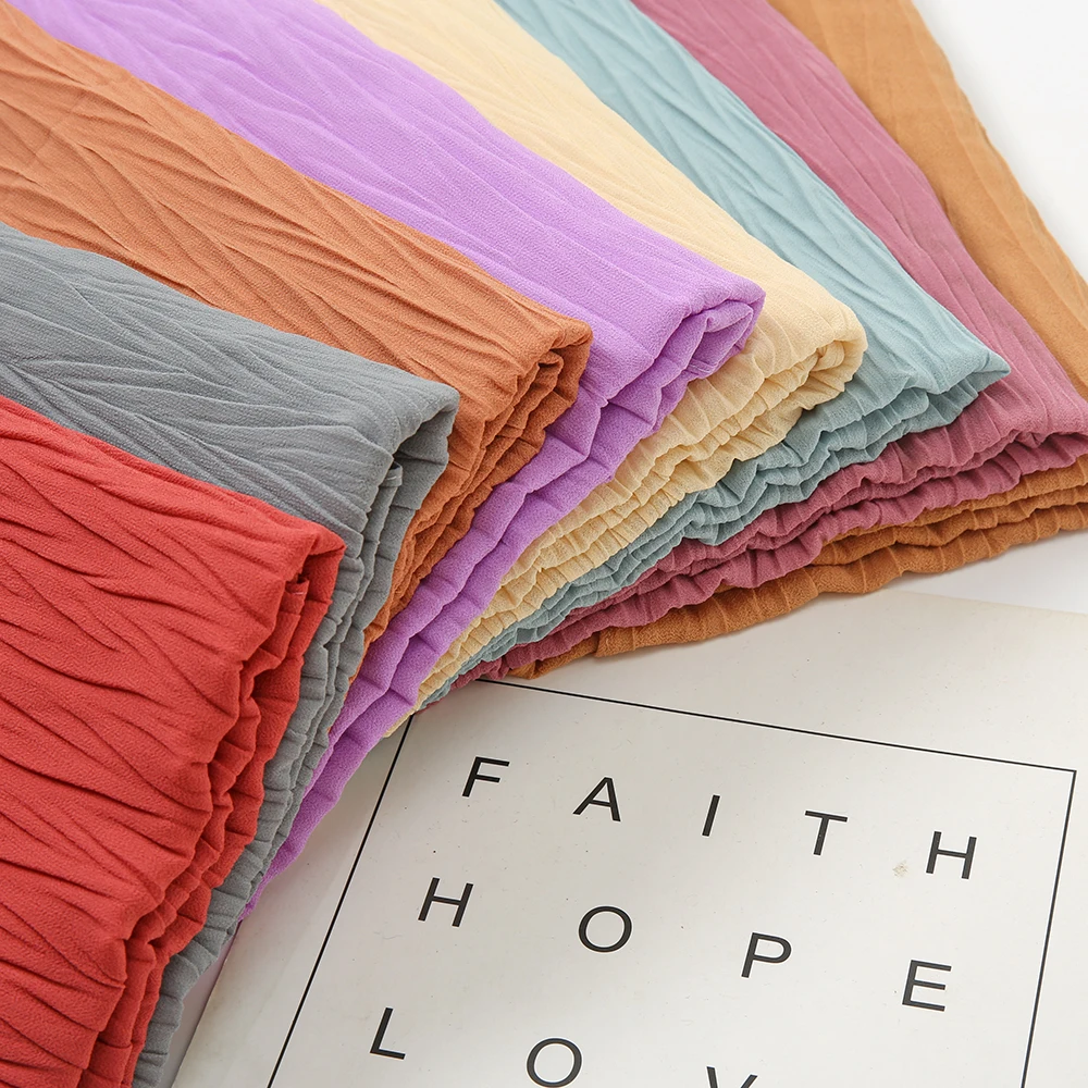 Для женщин однотонные морщинка пузырь шифон хиджаб шарф складка цельные Цвет