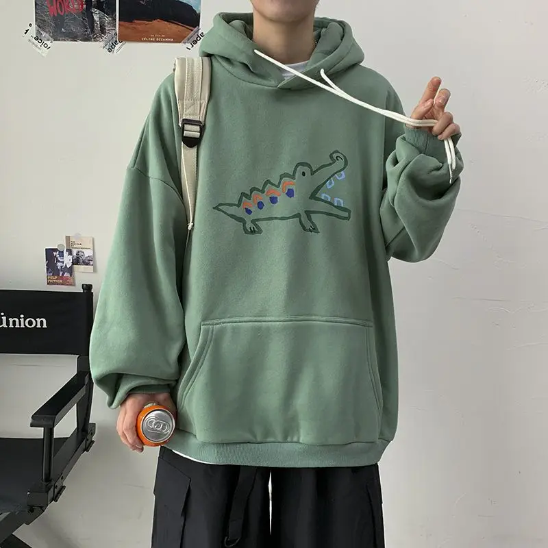

Autumn hoodies for men Korean loose dinosaur printing all-match pullovers winter hip hop vintage casual jacket unisex clothes