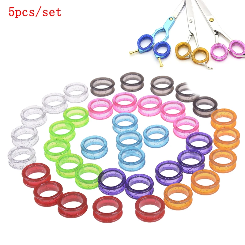 

5Pcs professional Silica gel hair scissors ring cutting barber makas scissor Circle thinning shears hairdressing scissors rings