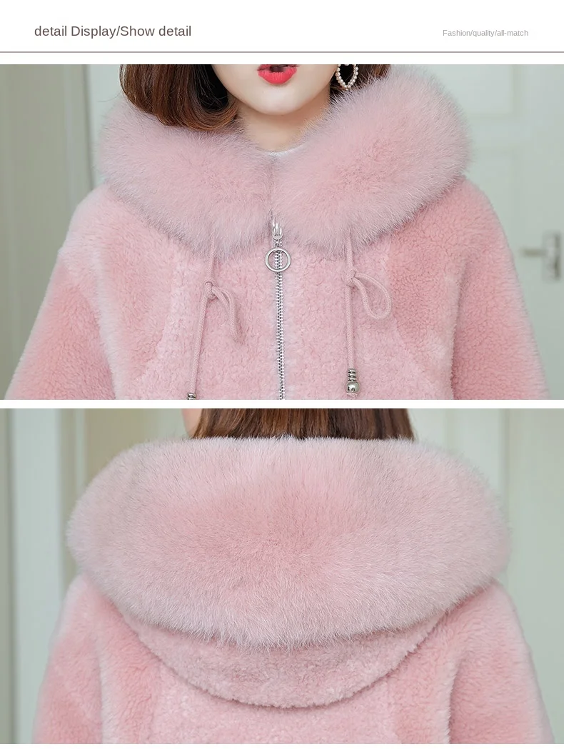 

2020 Fashion Slim Faux Fur Jacket Women Sheep Cut Short Fox Hooded Winter Jacket Ladies White Fur Female Coat Zipper Pockets
