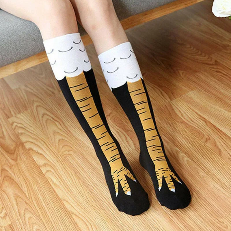

Newly Women Crazy Funny Chicken Leg Cluck Novelty Knee Thight High Sock Breathable Fitness Gift DO99