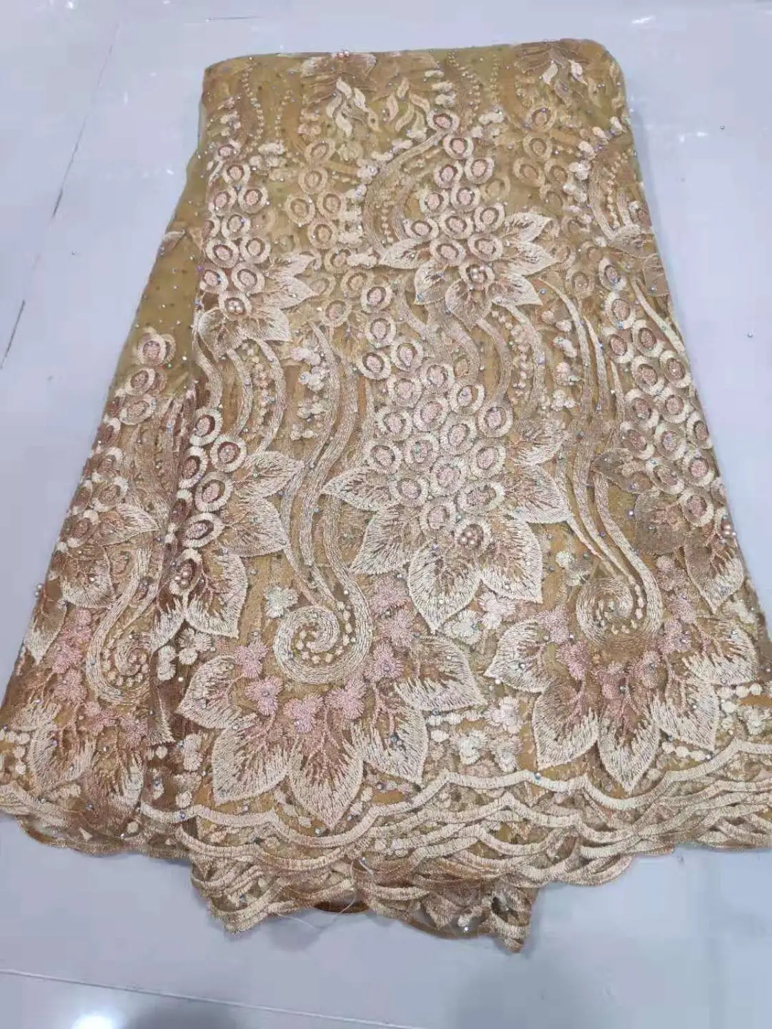 Африканский Цветочный золотой белый вышитый тюль кружева африканская кружевная