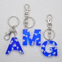 chic transparent resin english letter a z keychain pendant women blue sky white cloud keyring fashion jewelry gifts for girls