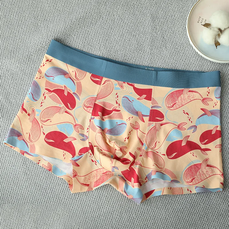 Модные мужские боксеры из хлопка и модала с мультяшным принтом удобное Мужское